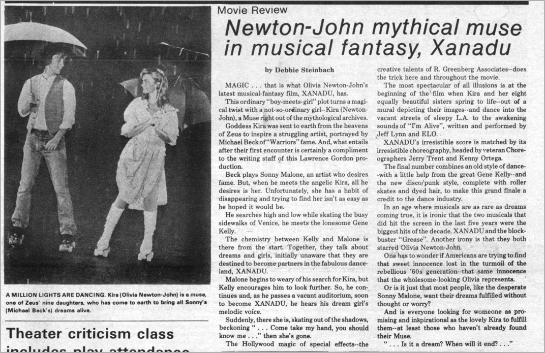 Newton-John mythical muse in musical fantasy, Xanadu - Citrus College Clarion