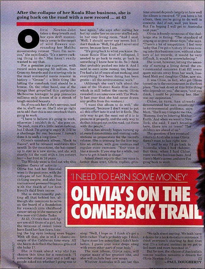 Olivia's On The Comeback Trail - Australian Women's Weekly
