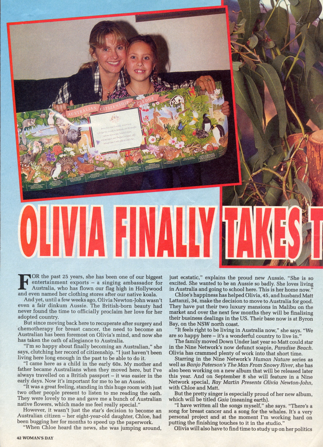 Olivia finally takes the plunge - Aussie Citizenship - Woman's Day
