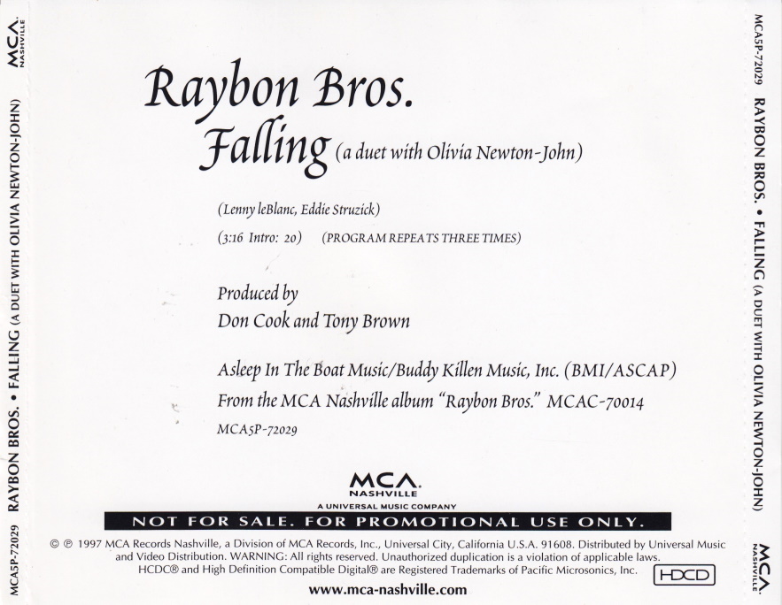 cover Falling promo CD Olivia Newton-John and Raybon Bros