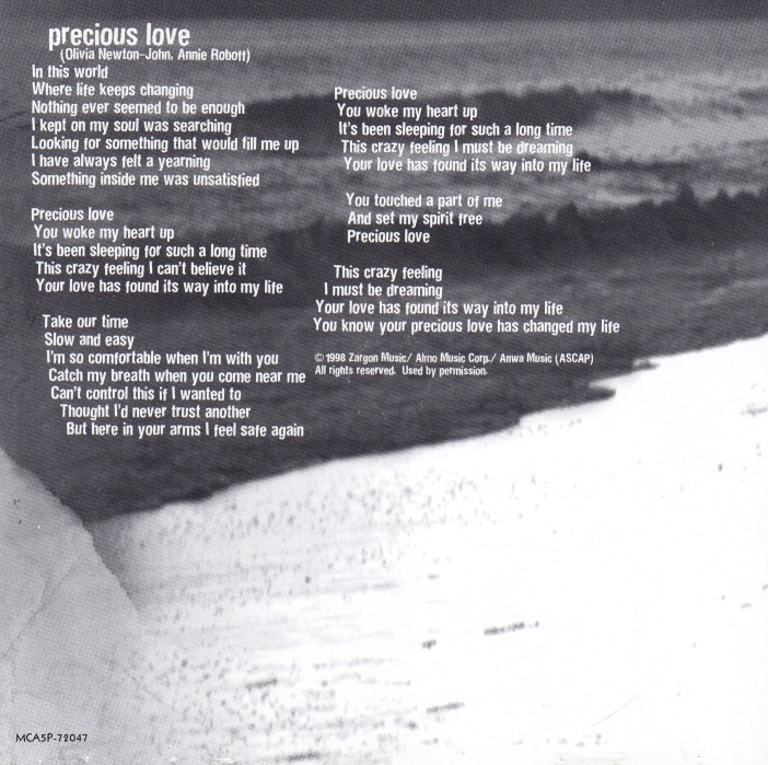 back cover Precious Love promo US single Olivia Newton-John
