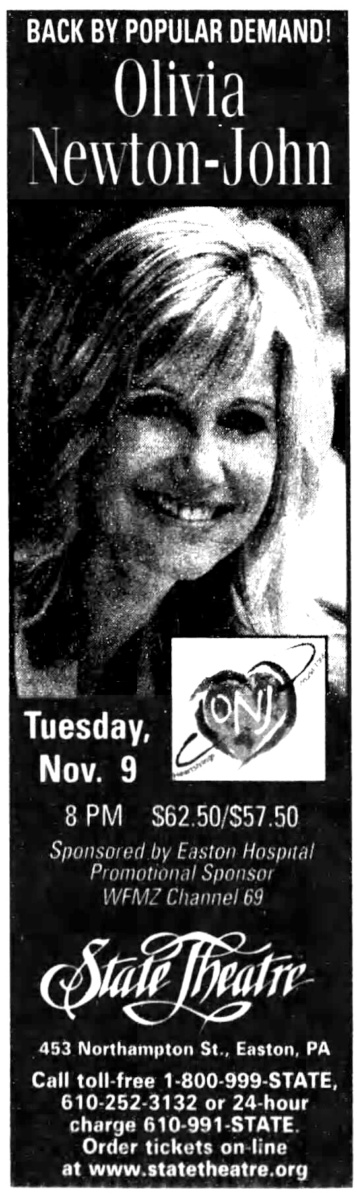 Concert advert Nov 9 2004 at State Theatre, PA - The Morning Call