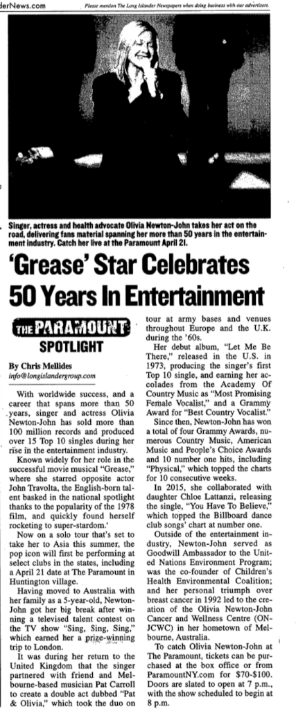Grease Star Celebrates 50 Years In Showbiz - Long Islander News