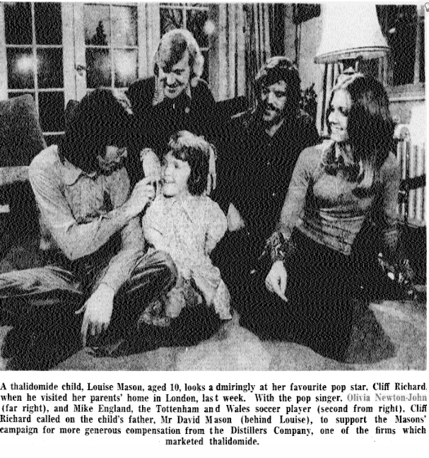 Olivia and Cliff visit thalidomide child Louise - New Zealand Press Agency