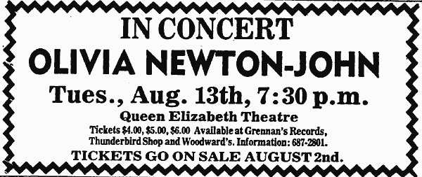 In Concert, Olivia Newton-John, Tue 13 Aug, Vancouver - Vancouver Sun