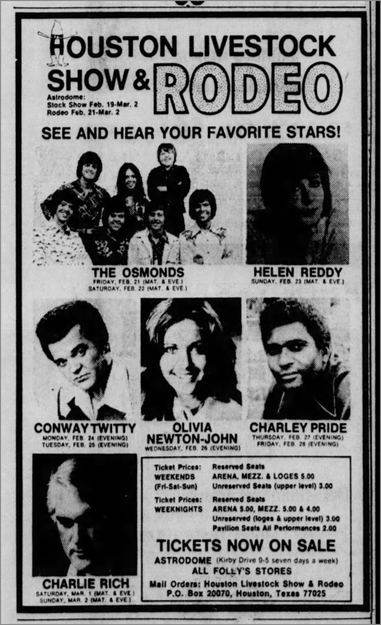 Olivia to perform Houston Livestock show Feb 26 1975 - Express News