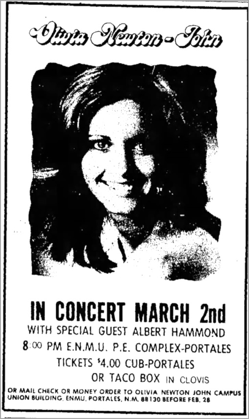 Olivia to perform Eastern New Mexico University March 2 1975 - Clovis News Journal
