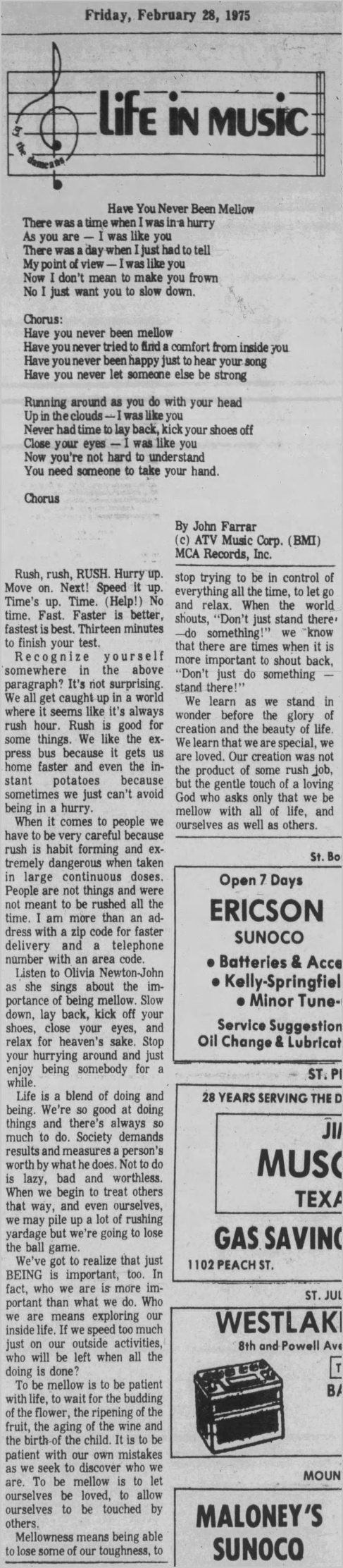 Life In Music, Lessons from the HYNBM lyrics - Lake Shore Visitor