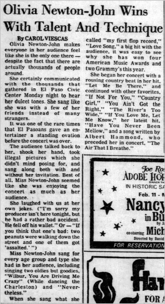 Olivia wins with talent and technique, El Paso, TX March 3 1975 - El Paso Times