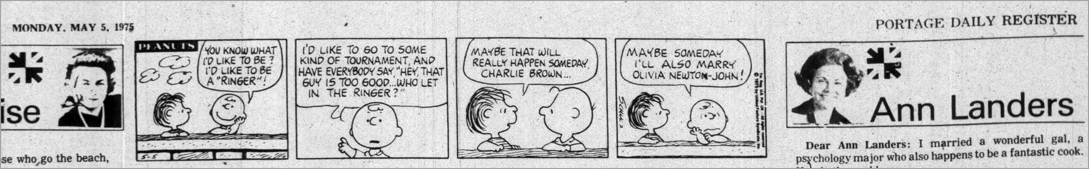 Charlie Brown comic strip - Olivia mentioned  - Portage Daily Register