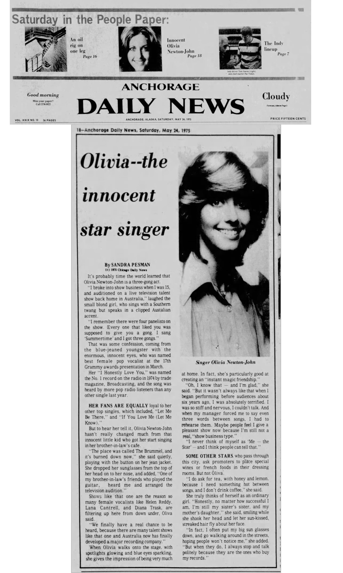 Olivia the innocent star singer - Anchorage Daily News