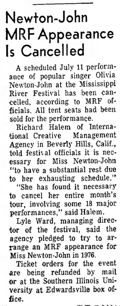 Olivia cancels month's of tour dates -  The Edwardsville Intelligencer