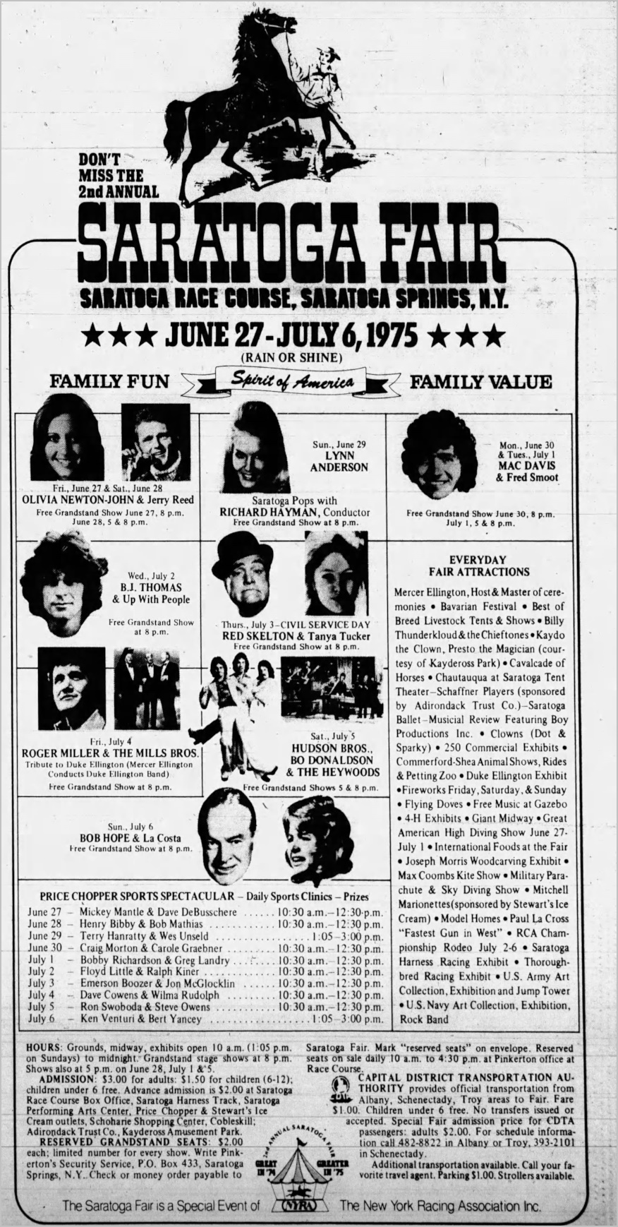 Adverts for Saratoga Fair concert June 27 & 28 1975 - Daily Sentinel