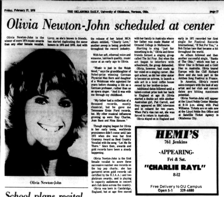 Olivia Newton-John scheduled at center in Oklahoma - The Oklahoma Daily