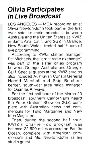 Olivia Participates in Live Broadcast - Cashbox