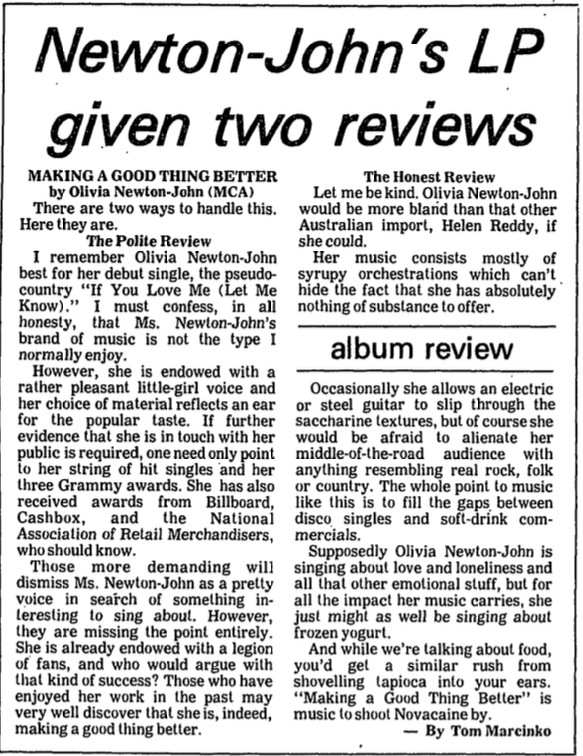Newton-John's LP given two reviews - The Daily Collegian