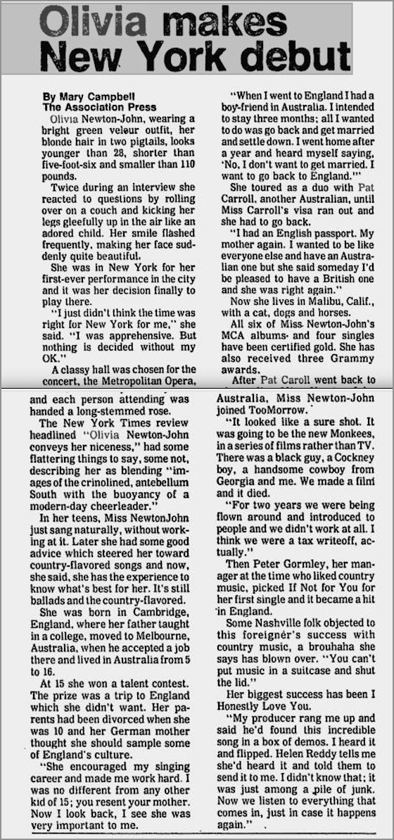 Olivia Makes New York Debut - The Leader Post