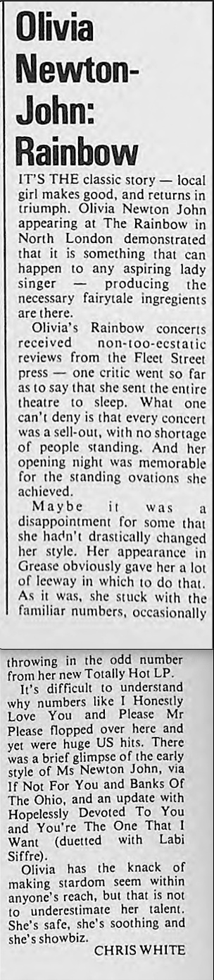 Olivia Newton-John at the Rainbow review - Music Week