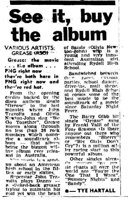 Grease See it, Buy the Album - Papua New Guinea Post