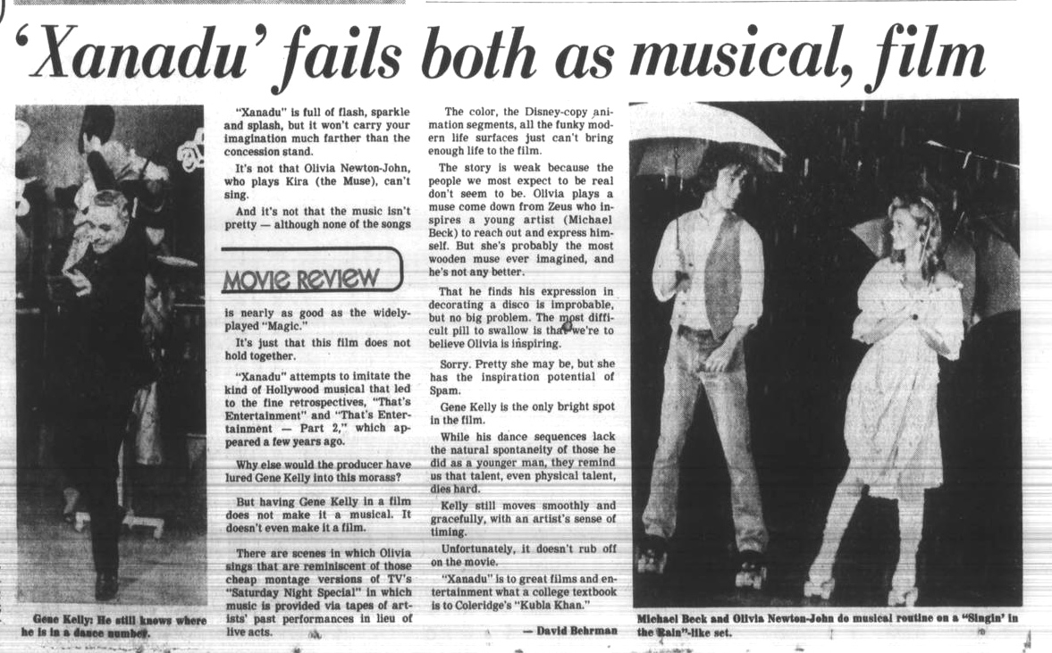 Xanadu fails both as musical, film - Oklahoma City Times