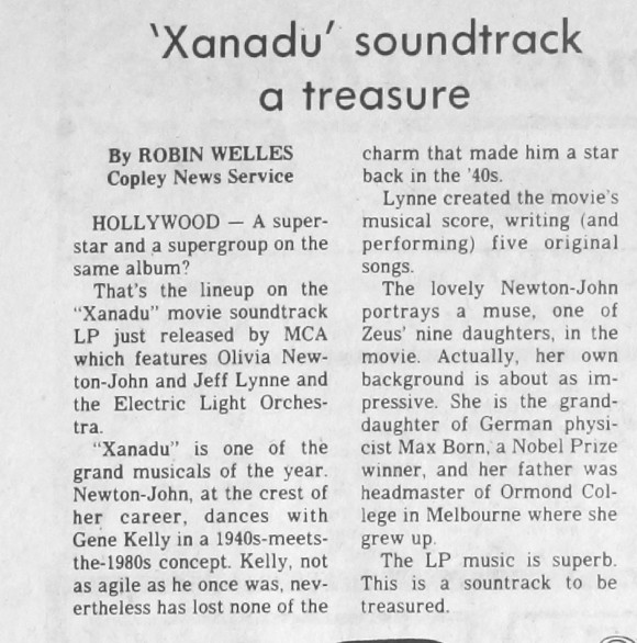 Xanadu soundtrack a treasure - The Cashmere Valley Record