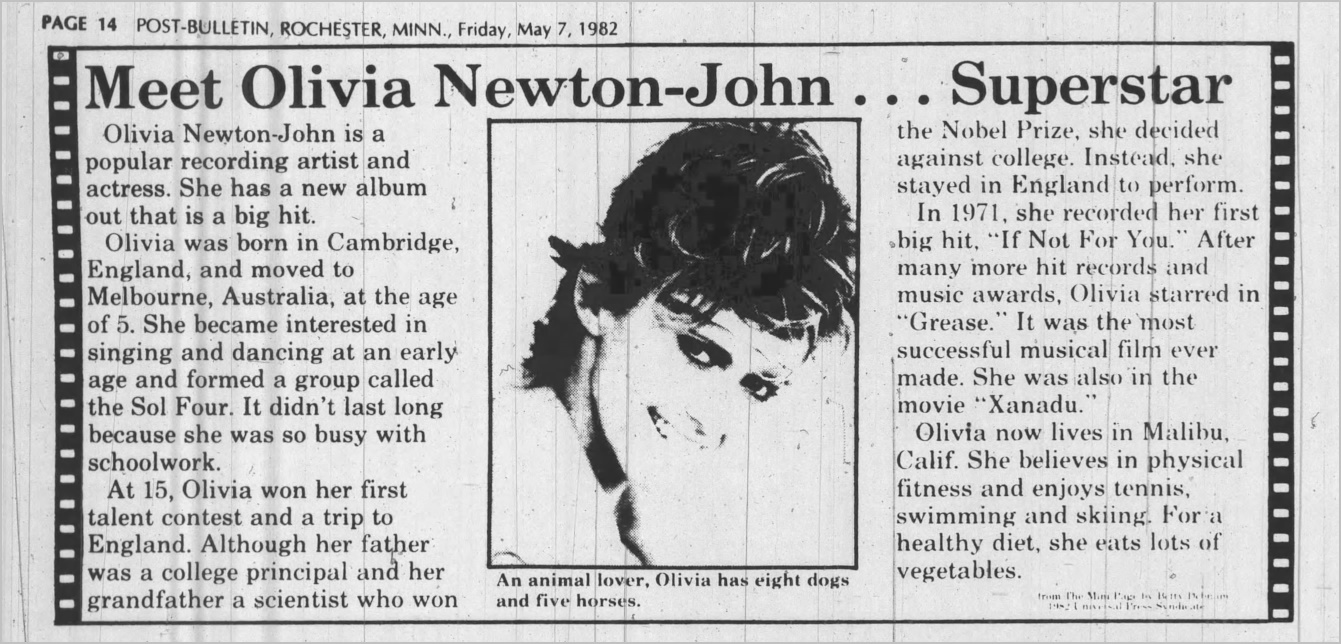 Meet Olivia Newton-John Superstar - Post Bulletin