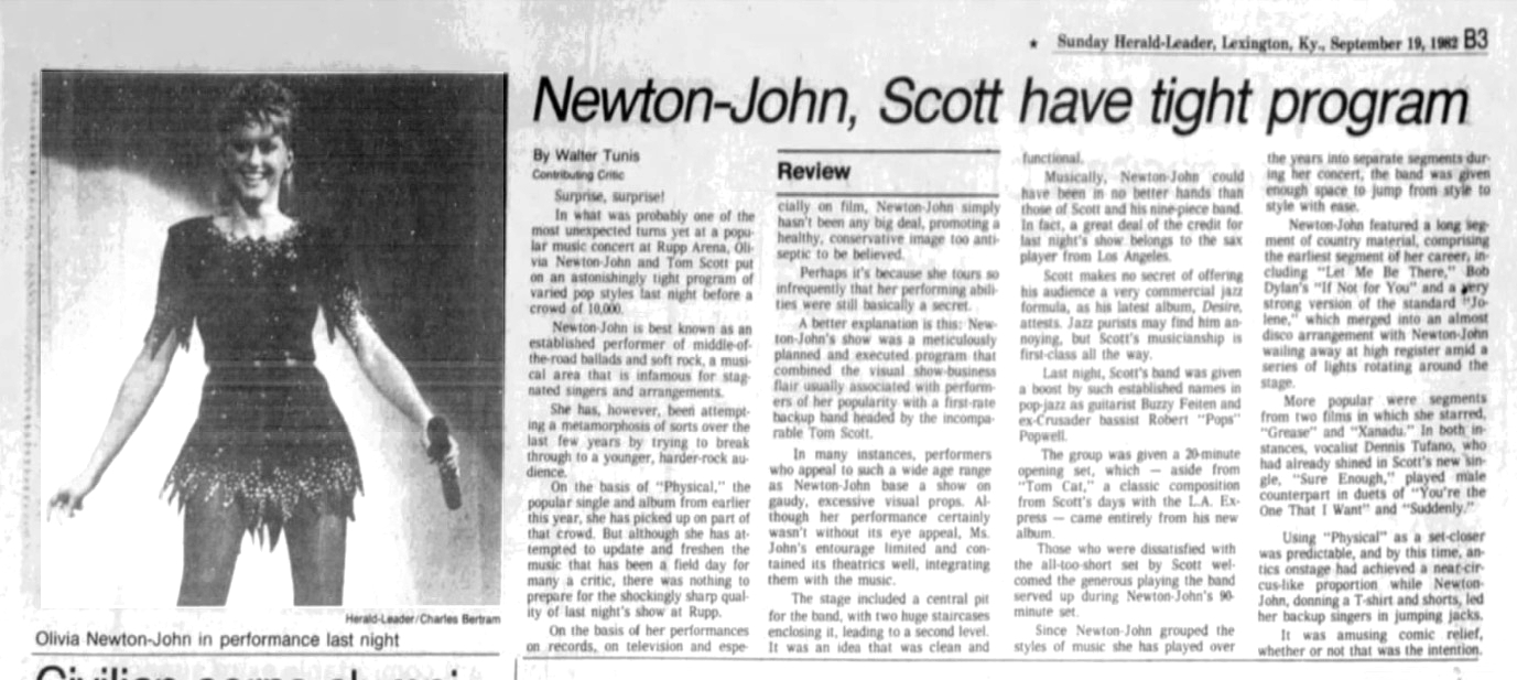 Newton-John, Scott have tight program - Lexington Herald Leader