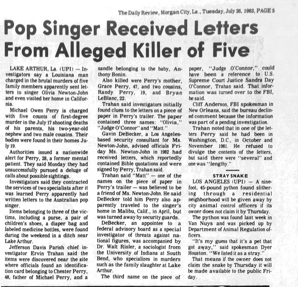 Pop Singer Received Letters From Alleged Killer of Five - Daily Review