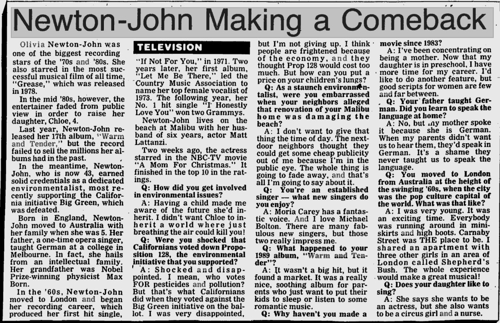 Newton-John Making a Comeback - Calhoun Times and Gordon County News