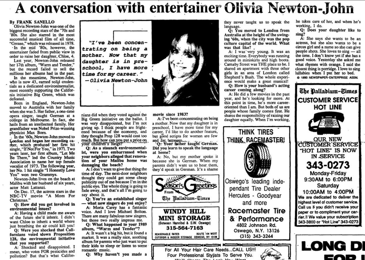 A conversation with entertainer Olivia Newton-John  - Palladium Times