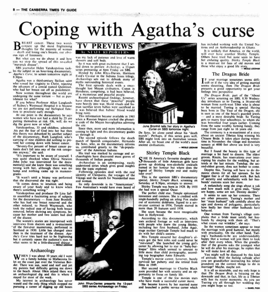 Coping with Agatha's curse, featuring Olivia  - The Canberra Times