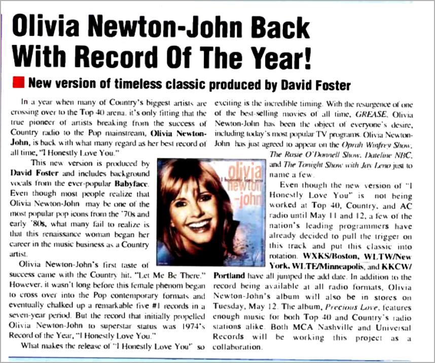 Olivia Back With Record Of The Year - Radio & Records