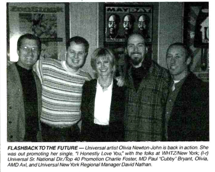 Olivia promoting Back With A Heart - Radio & Records