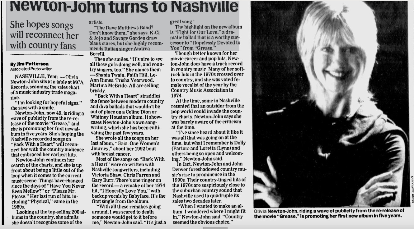 Newton-John turns to Nashville - The Deseret News