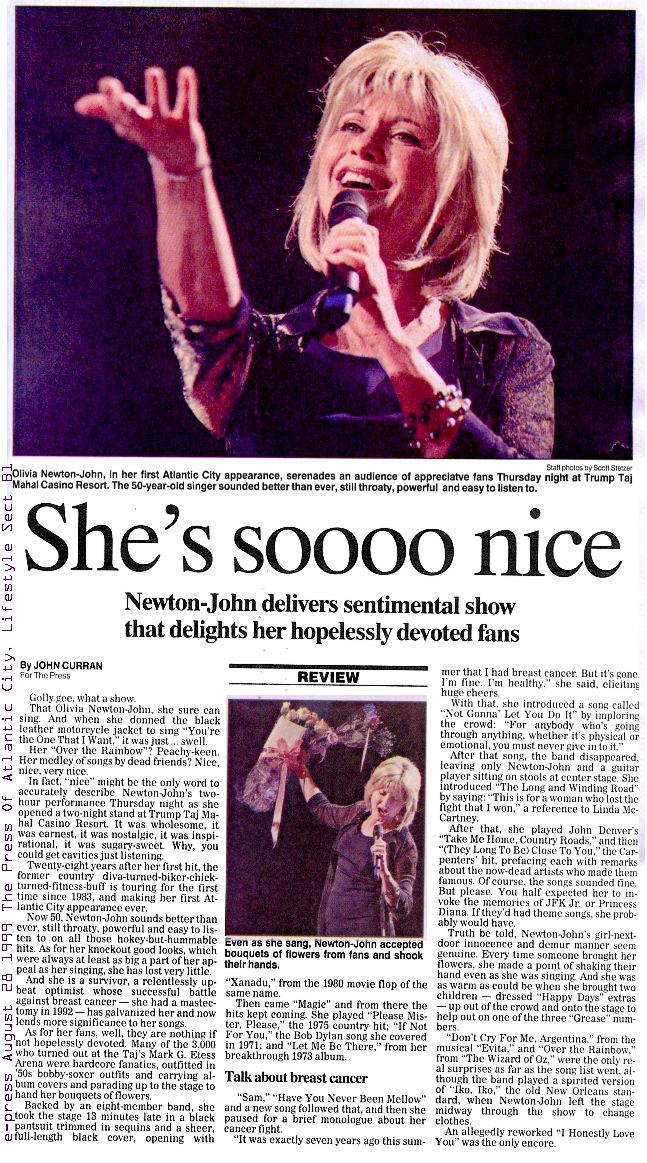 She's soooo nice Newton-John delivers sentimental show - Atlantic City Press
